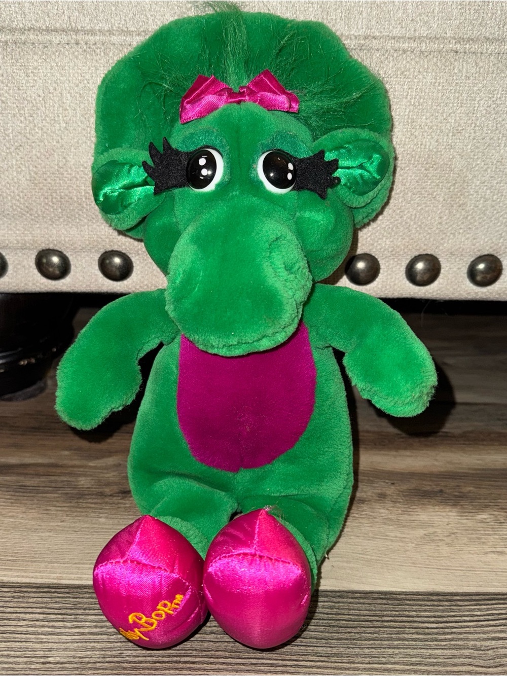VTG Baby Bop Green and Pink Plush Dinosaur Stuffed Toy - Kids Cozy Cuddle Pal